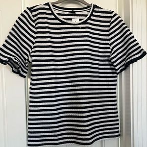 Ann Taylor Midnight Navy Blue and White Ruffle Sleeved T shirt.  NWT